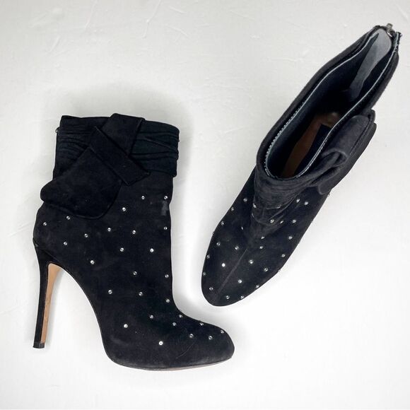 Ann Taylor Adriana Studded Rhinestone Suede High Heel Boots Black Size 9 - Picture 1 of 8